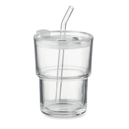 Üveg pohár szívószállal 400 ml