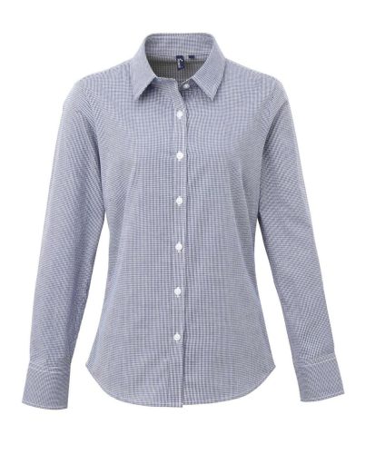 Premier PR320 WOMEN'S LONG SLEEVE GINGHAM MICROCHECK SHIRT S